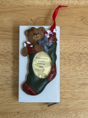 NIB ~ Christmas Teddy Bear In Stocking Photo Ornament